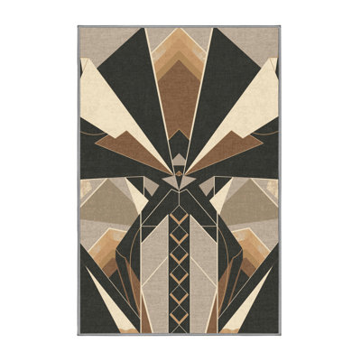 Machine Washable Ortencia Travelers Palm Art Deco Geometric Shapes Rug in Brown –  Binding