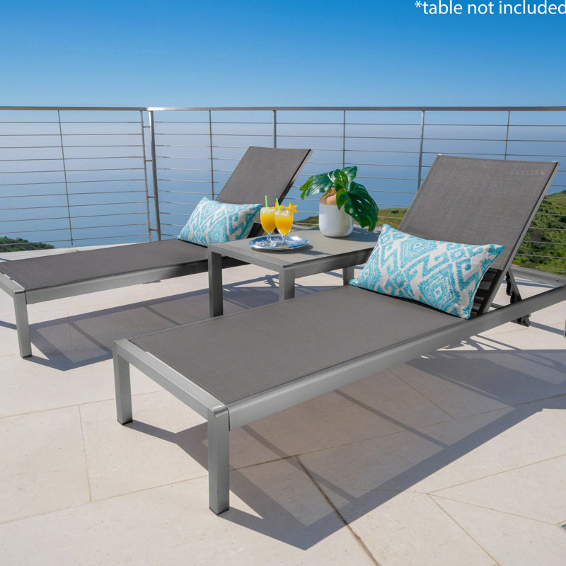 2 chaises longues en filet gris pour l'extérieur