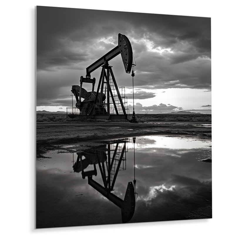 «Black and White Oil Drilling Rig» sur, H 20 po x l 12 po x P 1 po