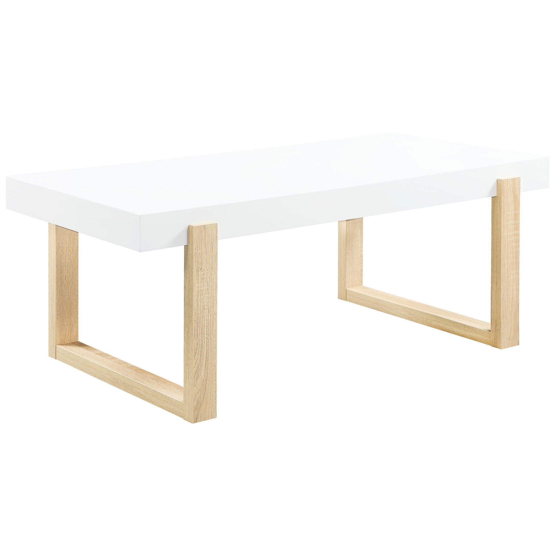 Latitude Run® Rectangular Coffee Table In White High Gloss And Natural ...