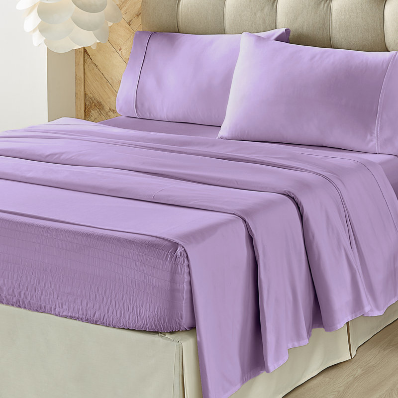 Ensemble de draps en satinette 500 fils, Ensemble de draps pour très grand lit californien, Lilas
