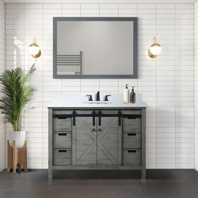 Ash Grey Bath Vanity 48 In. W X 22 In. D, Cultured Marble Countertop And Faucet Set