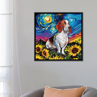 Reproduction d’art « Basset Hound Night II » par aja Trèves
