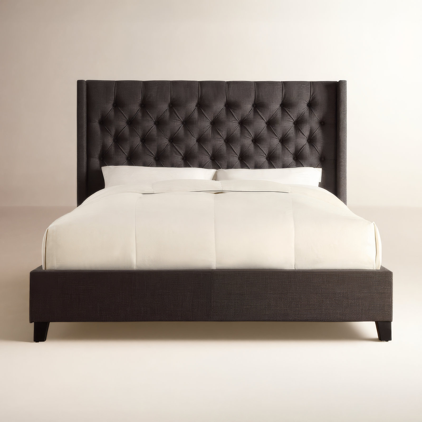 Kaster Linen Upholstered Wingback Bed, Queen, Heathered Dark Grey Linen
