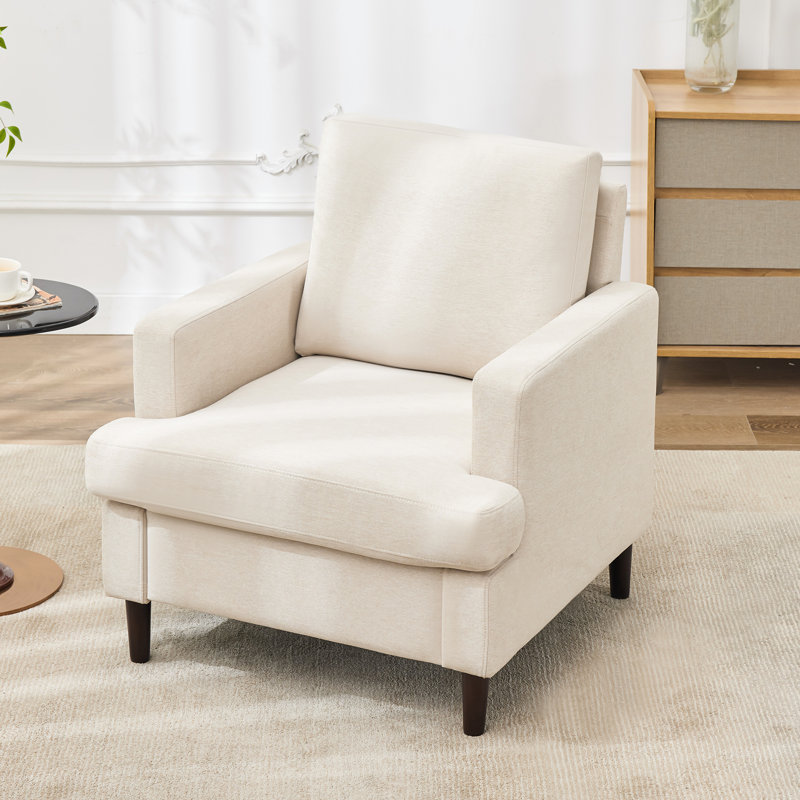 Mid-Century Linen Accent Chair – Stylish, Beige