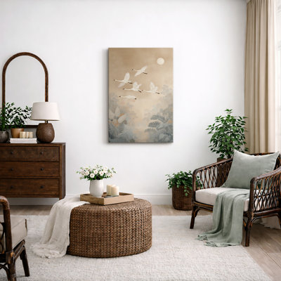 «Moonlit White Cranes», reproduction d'art numérique sur toile encadrée