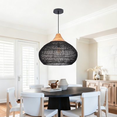 Black Rattan Pendant Light for Boho Home Decor