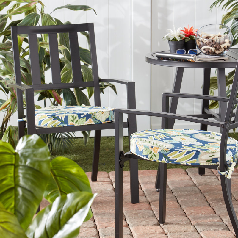 Outdoor Round Dining Chair Seat Pad, Marlow Blue Floral