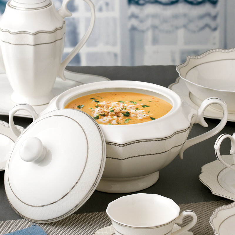 La Luna Bone China 3,5 pte Soupière, Blanc/argenté
