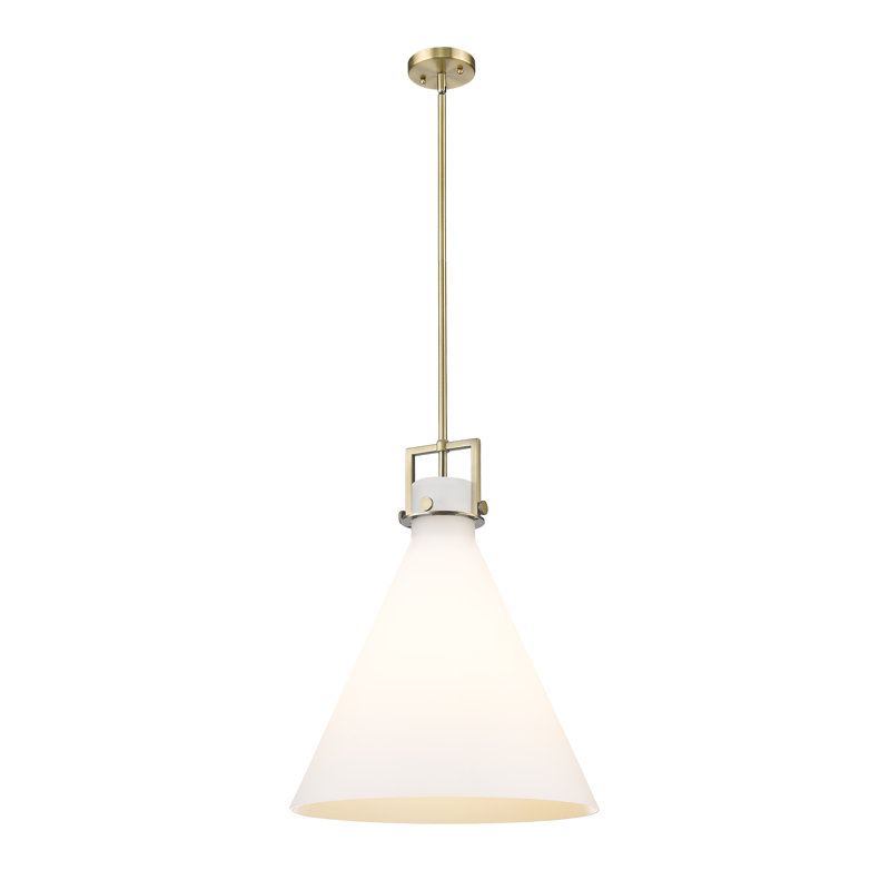Luminaire suspendu avec tige 30 po Coterie, H 22,75 po x l 18 po x P 18 po, Blanc mat, Laiton brossé