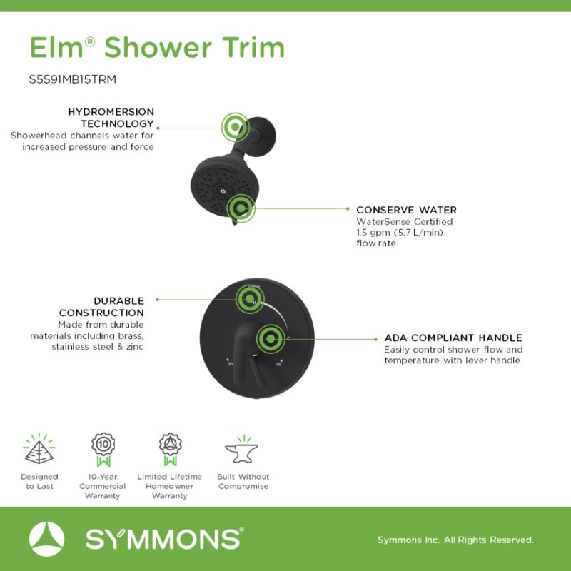 Elm Wall Mount Shower Trim Kit with Volume Control, Matte Black