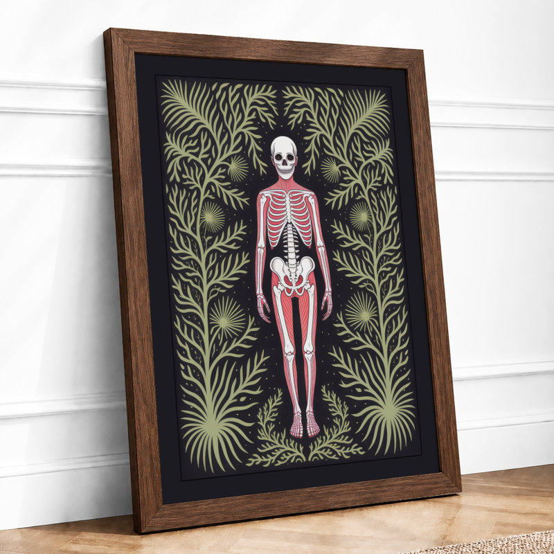 Anatomical Memento Mori Art Deco - Framed Print, A4 - 29.7 x 21.0 cm, Walnut