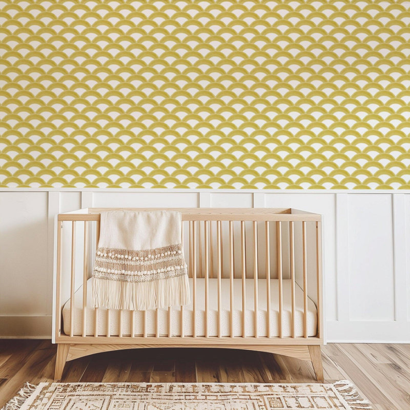 Kids Rainbows 10' L x 24" W Wallpaper Tile, Golden, Faux Grasscloth, Non-pasted