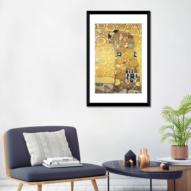 «Erfullung, 1905» par Gustav Klimt, reproduction d'art sur toile, 24" H x 16" W x 1" D, Papier avec cadre noir, Blanc