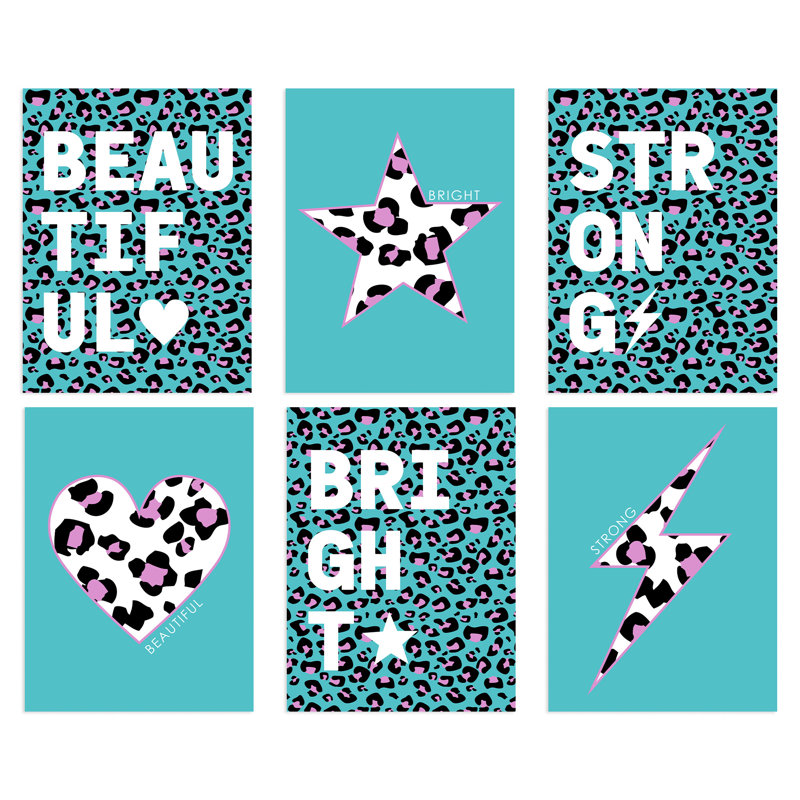 Leopard Pattern Bold Shapes - 6 Piece No Frame Print Set, 29.7cm H x 21cm W x 0.4cm D, Multicoloured Turquoise