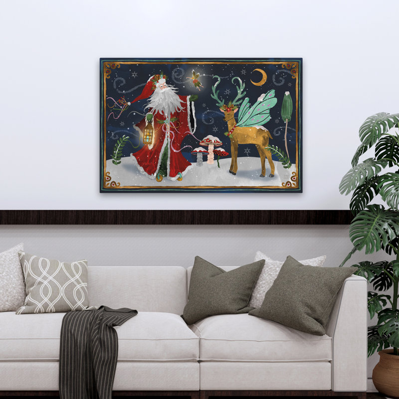 Hiver de merveille I - animaux, art de Noël brun bleu, H 32 po x l 48 po