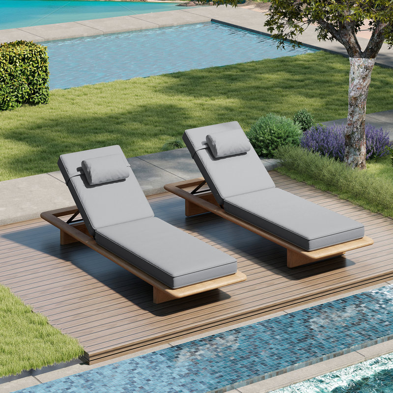 2-Piece Outdoor Chaise Lounge Cushion Set, 72.2" X 22" X 3.1", Water-Resistant Patio Chair Cushions For Pool, Deck & Lawn