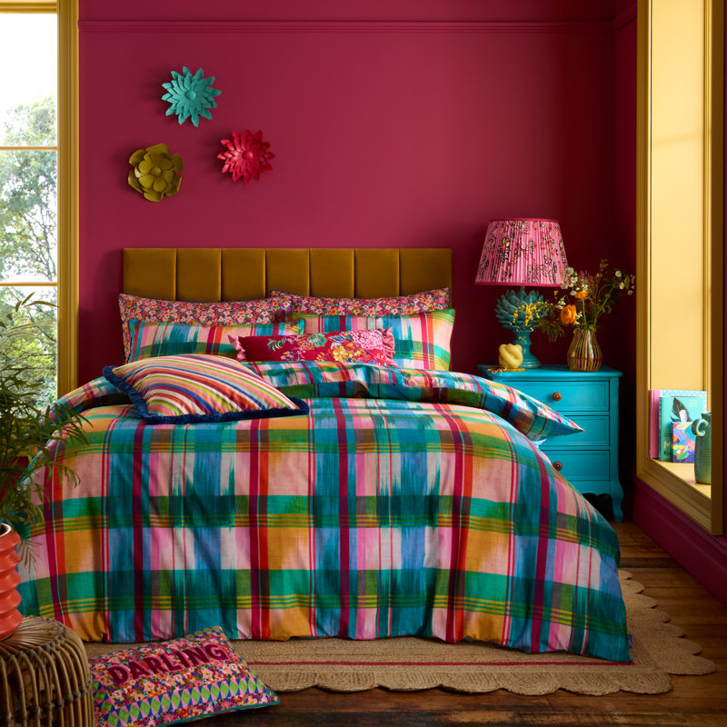 Wanderweave Ikat Check 100% Cotton Reversible Duvet Cover Set, Single