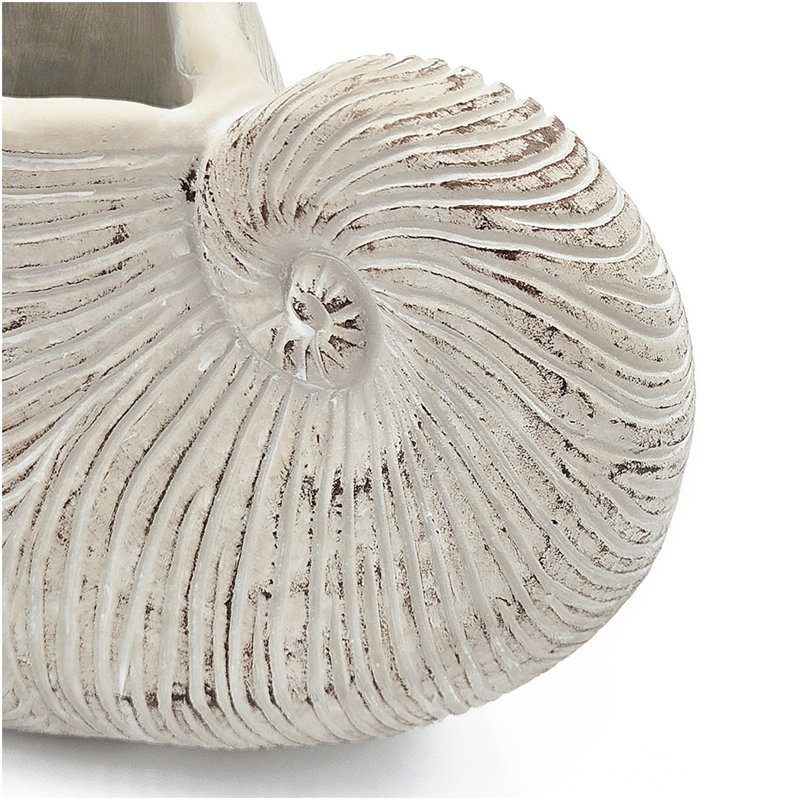 11.5X6.7X7.7" Sand And Cement Nautilus Shell Planter With Textured Beige Finish