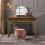 Bureau de meuble-lavabo à finition or noyer avec plateau à bijoux miroir