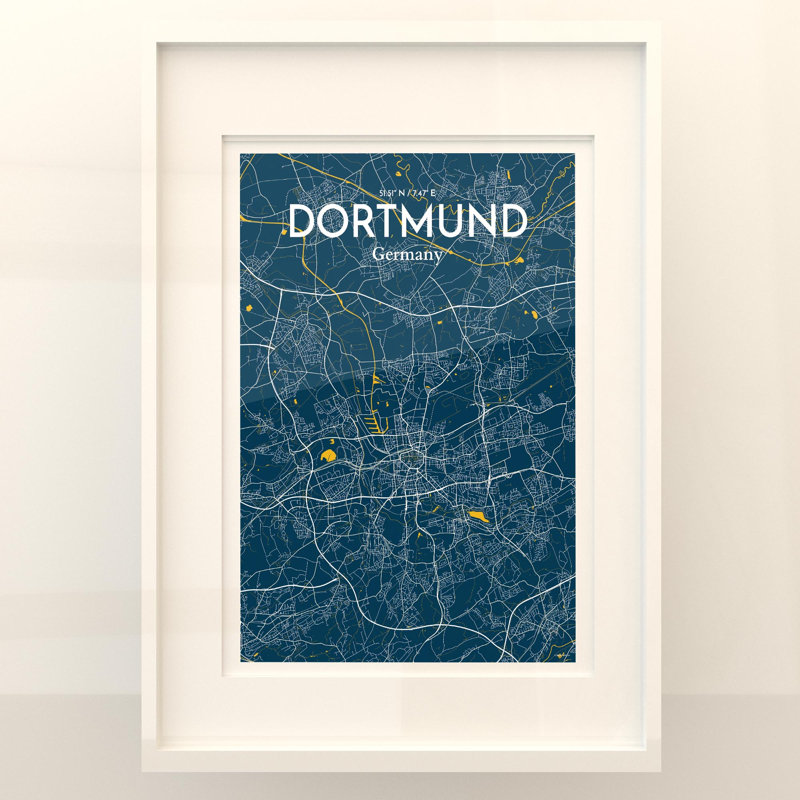 Dortmund City Map in Amuse 1 Piece Wall Art, 27.6cm H x 19.7cm W x 0.05cm D