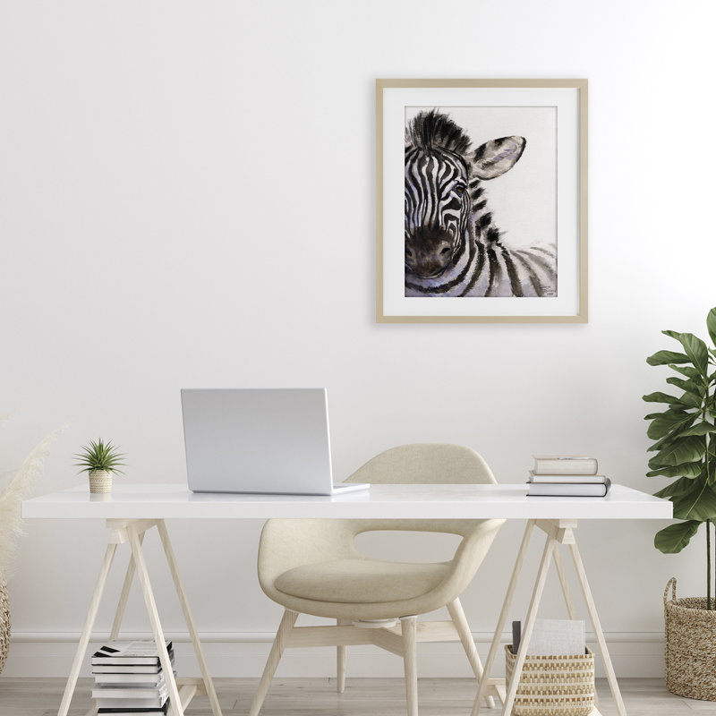 Portrait de zèbre sur blanc, reproduction sous verre, conception de George Dyachenko, H 21 po x l 17 po