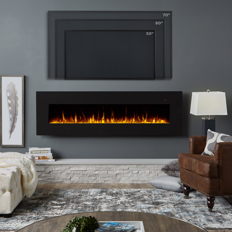 Corretto Wall Mounted Electric Fireplace in Black by Real Flame, 21.75" H x 72" W x 5.25" D