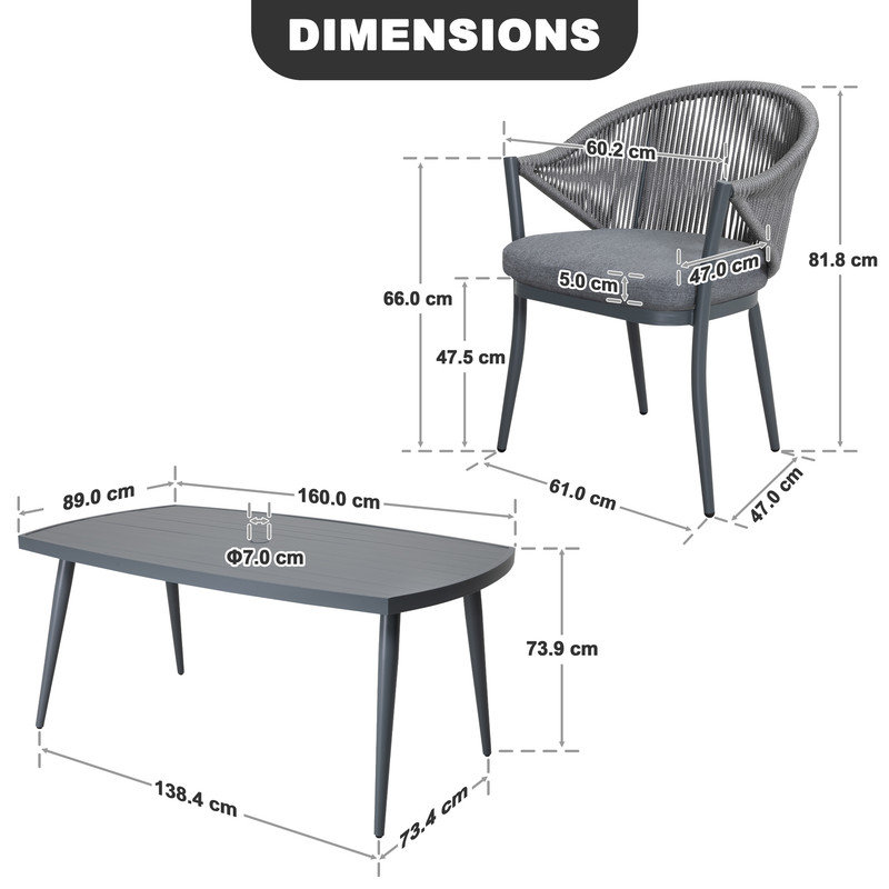 7-Piece Aluminium Garden Dining Set with Pre-Assembled Chairs, Grey, Grey