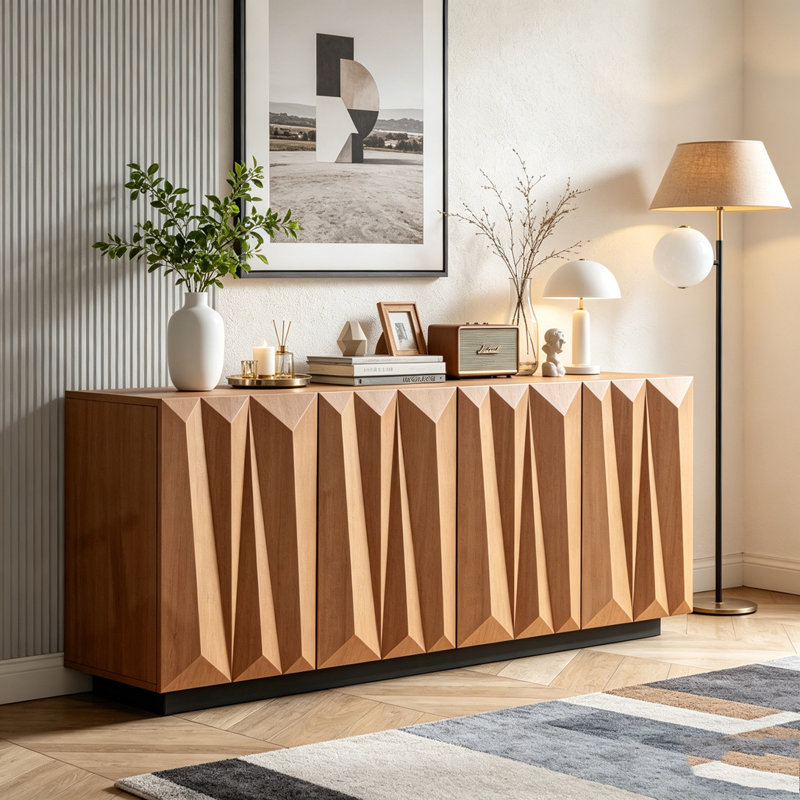 Buffet 60 po Mid-Century avec portes 3D