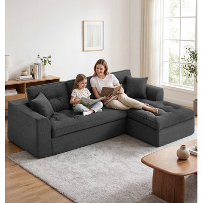 Canapé modulaire en forme de L de 105 po sans os, coussins et dossier capitonnés, canapé et méridienne, meubles rembourrés à assise profonde pour salon