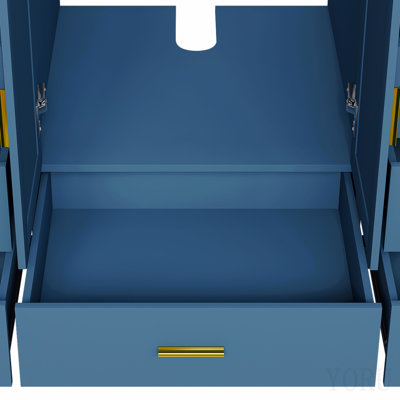 Base de meuble-lavabo 48 po avec 2 portes doubles à fermeture douce et 9 tiroirs lisses avec glissières (bleu)