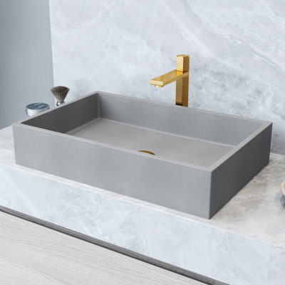 Orvieto Gothic 24" L x 15" W x 5" H Gray Handmade Rectangular Vessel Bathroom Sink