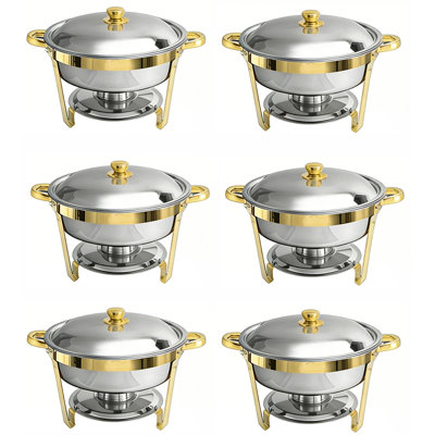 Ensemble de vaisselle ronde ronde en acier inoxydable, 6 pièces, 12,6 po x 12,6 po x 10,25 po, or et argent, service chaud ou froid