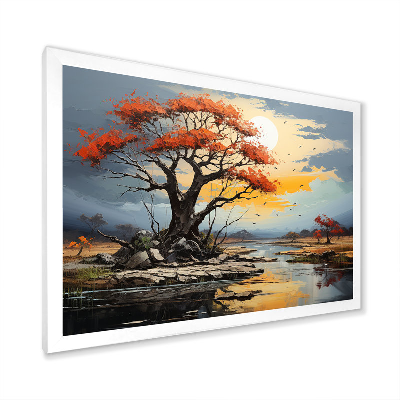 Paysage de baobab rouge sur toile, H 16 po x l 32 po x P 1 po, Cadre photo blanc