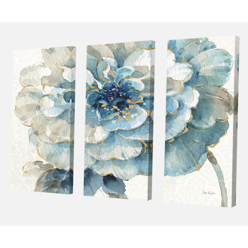 «Indigold Gold Country Flower», peinture à multiples images sur toile, H 28 po x l 36 po x P 1 po