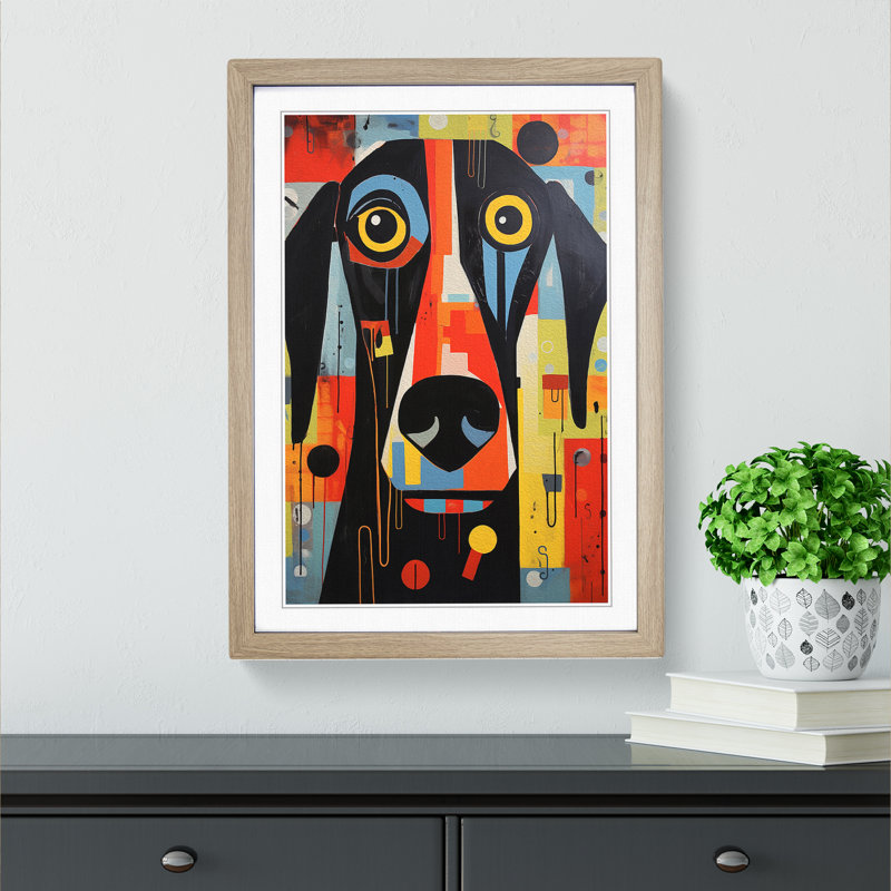 Dog Constructivism - Single Picture Frame Print on Wood, Oak Framed, 34cm H x 25cm W