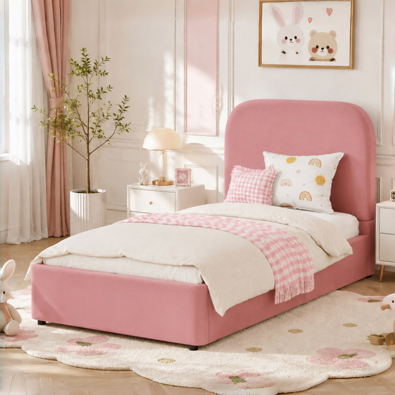 3ft Ottoman Bed Velvet, Pink