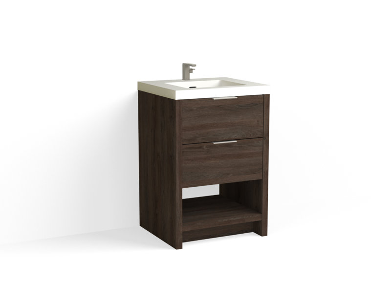 Vue 24" W Freestanding Single Bathroom Vanity, Glossy White/Single, Satin Nickel, Nocino