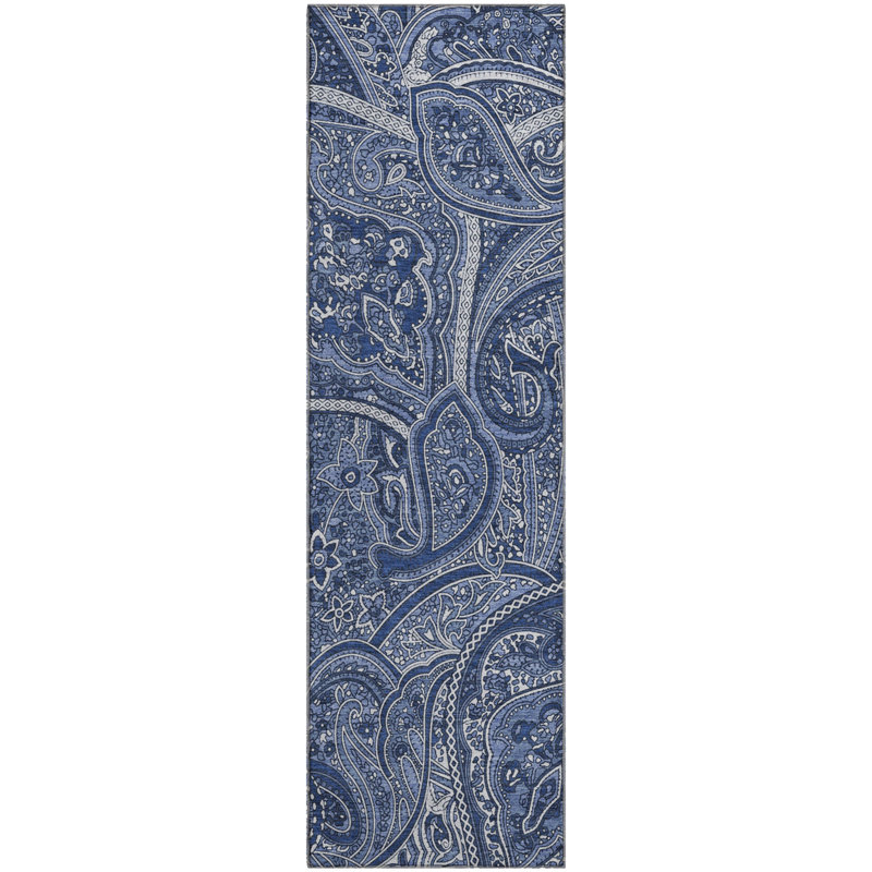 Tapis bleu marine Cerrito lavable à la machine de qualité supérieure, Tapis de couloir 2 pi 3 po x 7 pi 6 po
