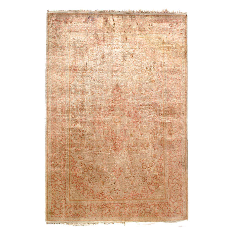 Tapis antique en soie noué à la main A. Cachemire 4 pi 1 po x 6 pi