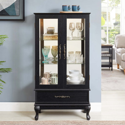 Lighted Curio Cabinet With Glass Doors, Adjustable Shelves, And LED Lights For Elegant Home Decor And Storage
