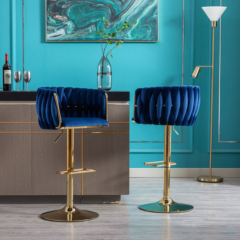 Ensemble de 2 tabourets de bar, avec repose-pieds chromé et base pivotante à hauteur réglable en velours + tabouret de bar simple