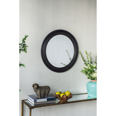 Miroir de 23,5 po avec cadre en bois noir, force d'inspiration antique classique, énergie et allure pour le salon, le vestibule, la salle de bain, le mur circulaire en bois faisant la promotion de l'espace énergétique, le hall d'entrée,