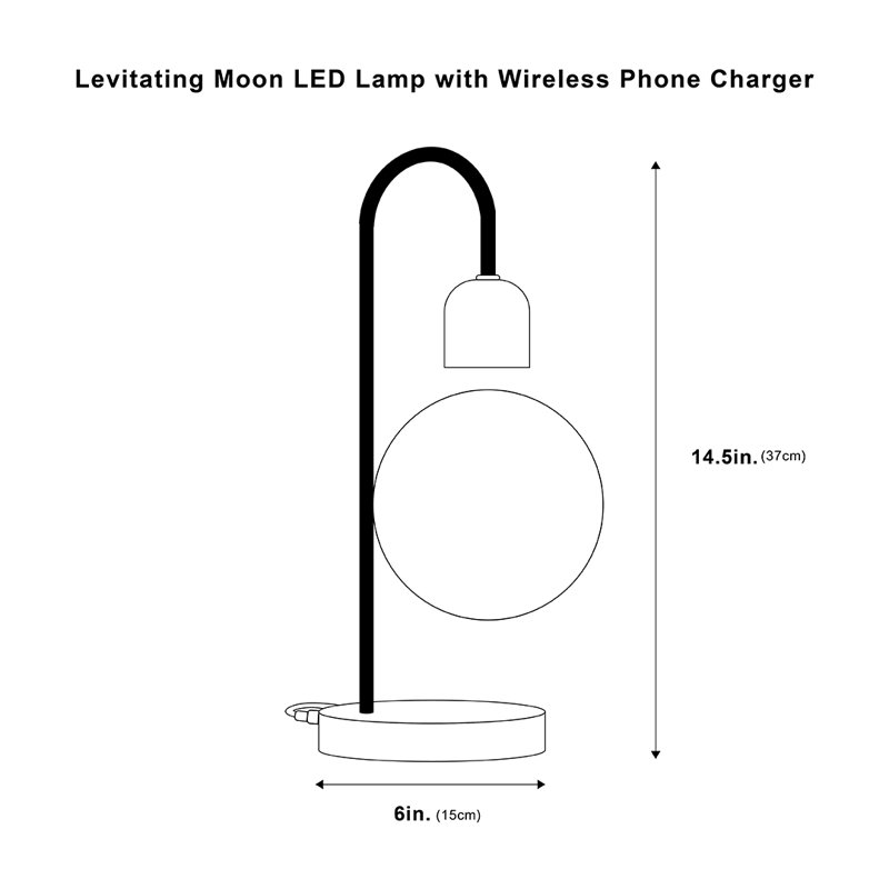 Levitating Moon LED Lamp with Wireless Phone Charger, Black