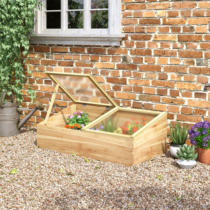 Wooden Cold Frame Greenhouse Garden Polycarbonate Grow House 100 x 50 x 36 cm