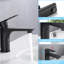 Robinet de lavabo pour salle de bain à poignée simple - noir mat, fabrication en laiton, installation de trous, conception moderne, robinet en céramique, robinet noir à température réglable, savoir-faire, réglage, flair, contrôle du froid et du chaud-121645474