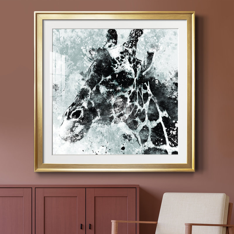 Girafe - peinture encadrée, H 34,5 po x l 34,5 po x P 1,5 po, Papier encadré doré
