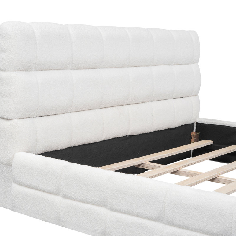 Structure de lit tapissier blanc grand format, bois massif +, sans sommier, lit de 112 lb, ressort nécessaire, capacité de charge de 500 lb