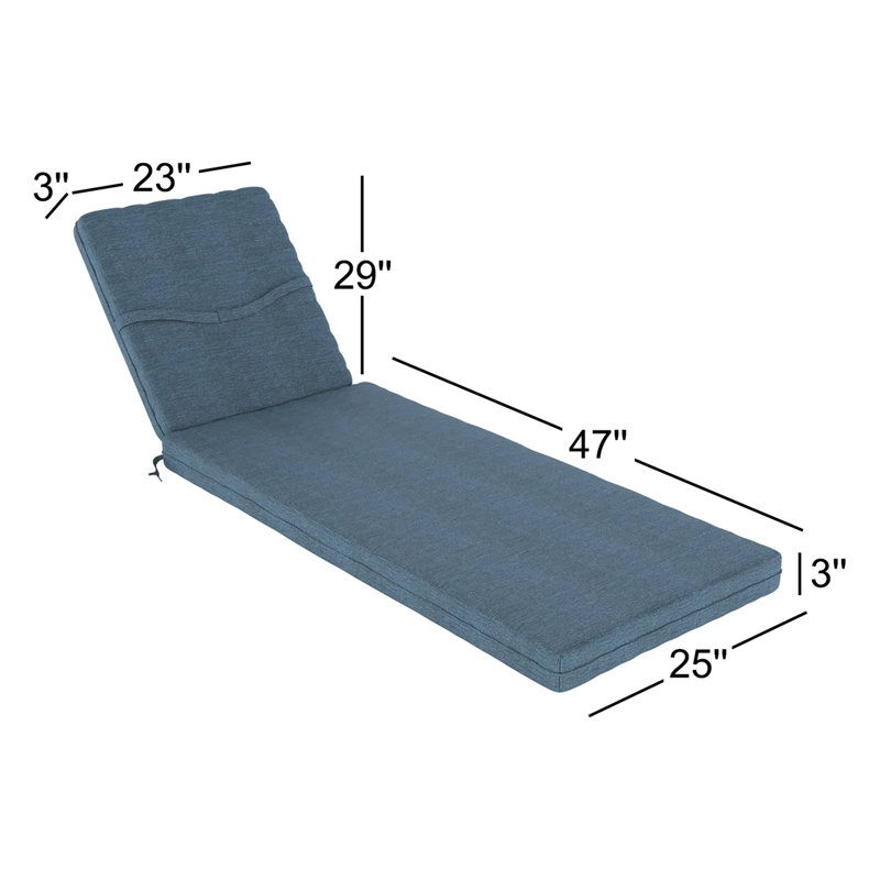 Amala Sunbrella® Outdoor Chaise Lounge Cushion, Spectrum Denim Sunbrella®, 22" x 24"/24.5" x 52.5"