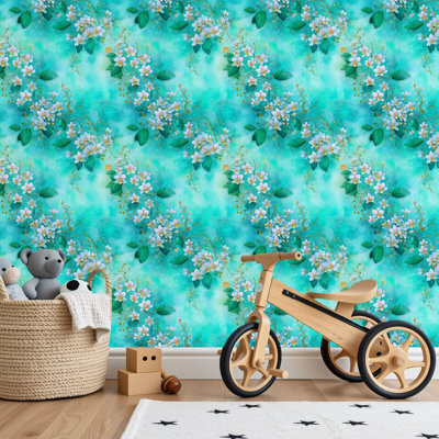 Papier peint adhésif peler et coller en PVC, revêtement mural auto-adhésif amovible avec grappes florales de rêve, reproduction d'art aquarelle, imperméable pour la décoration intérieure - rouleau